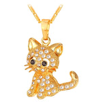 Rhinestone Cute Cat Necklace Trendy Gold Color Link Chain For Women Collares Lucky Pet Pendant Bijoux Wholesale P2453