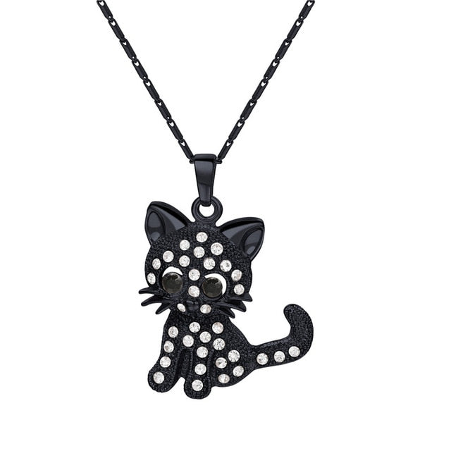 Rhinestone Cute Cat Necklace Trendy Gold Color Link Chain For Women Collares Lucky Pet Pendant Bijoux Wholesale P2453